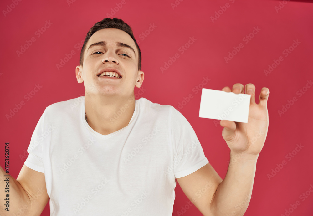 man in white t-shirt business card manager personal data man in white t-shirt business card manager personal data