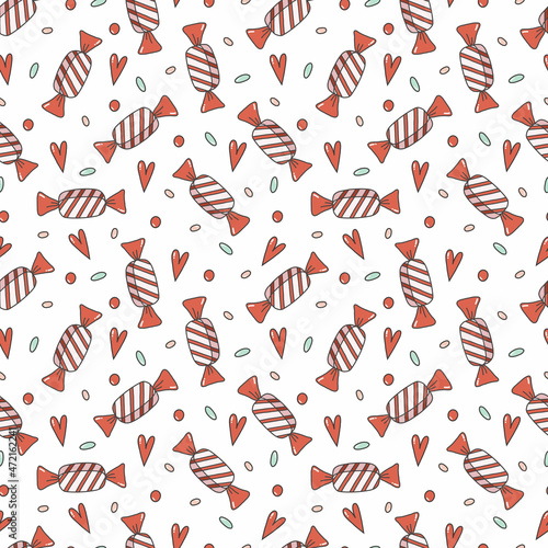 Doodle candy and heart seamless pattern romantic wallpaper 