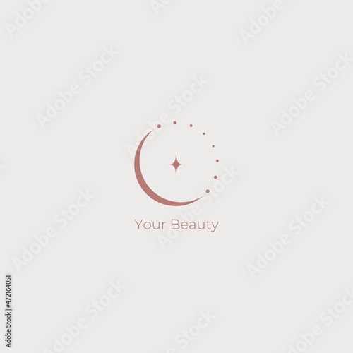 Vector logo with month and stars. Emblem for jewelry and astrology. Delicate, elegant, beautiful logo. Isoteric emblem.