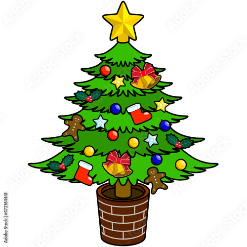 クリスマスツリーのイラスト（アウトラインあり）