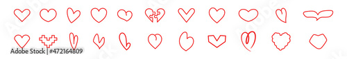 set of hearts of different shapes hand drawn outline style vector illustration