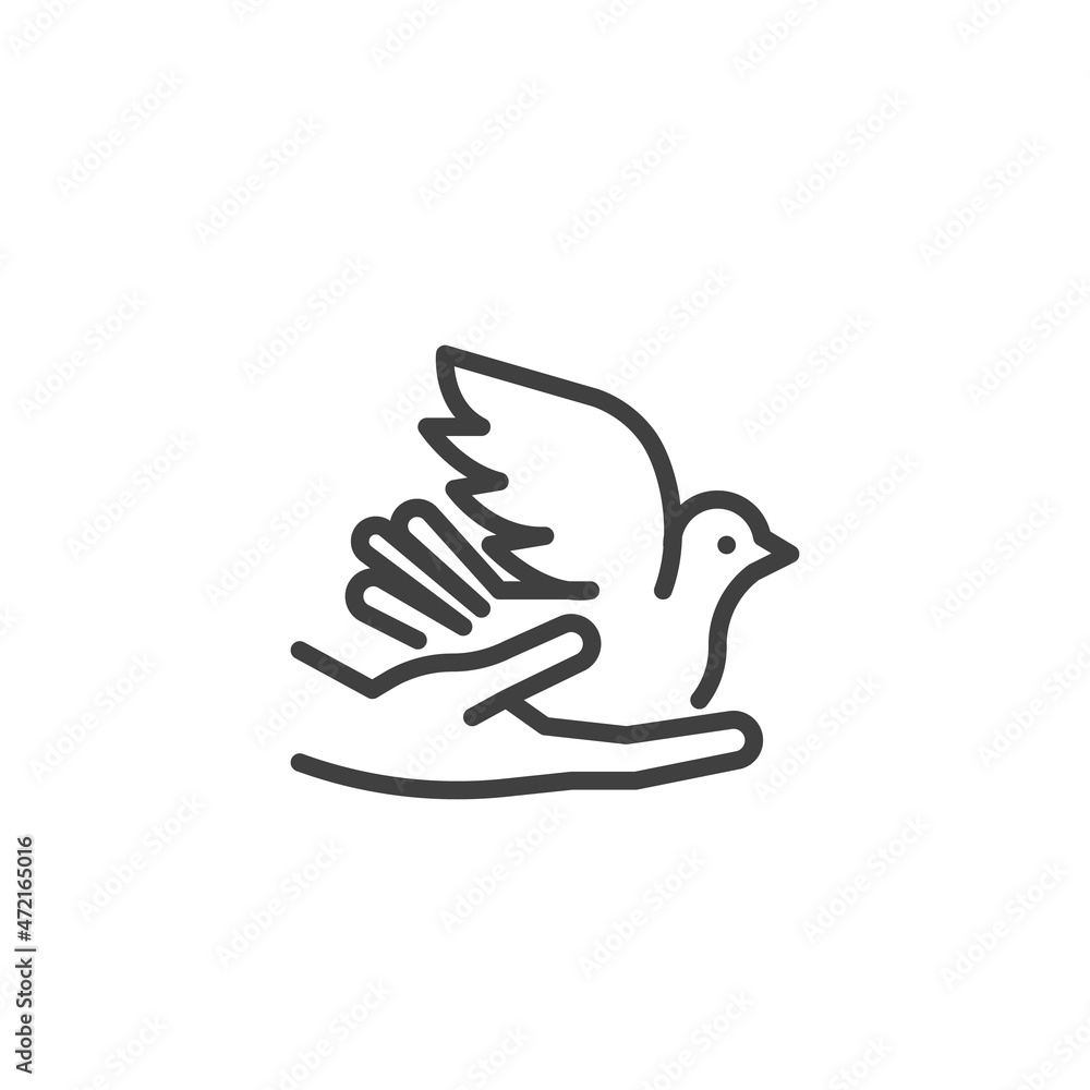 Hands holding dove line icon Hands holding dove line icon