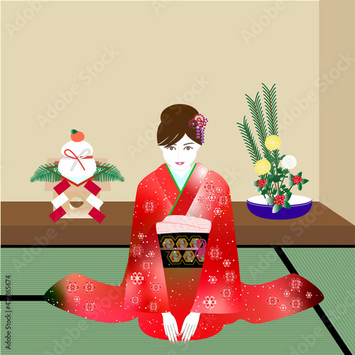 和室振袖 イラスト