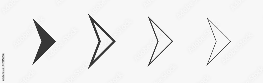 Triangular arrow set. Black linear vector icon for direction and web. Arrows in isolation Triangular arrow set. Black linear vector icon for direction and web. Arrows in isolation