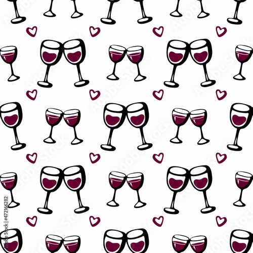 Seamless doodle pattern with wine glass. Vector sketch illustration.