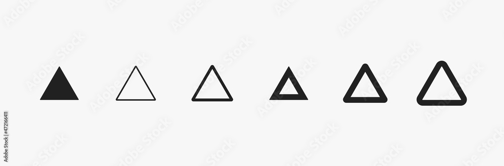 Various triangle shapes. Triangle vector icon set isolated on white background. Geometric shapes for design elements. Flat linear triangle sign Various triangle shapes. Triangle vector icon set isolated on white background. Geometric shapes for design elements. Flat linear triangle sign