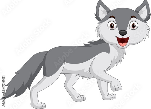 Cartoon smiling wolf on white background