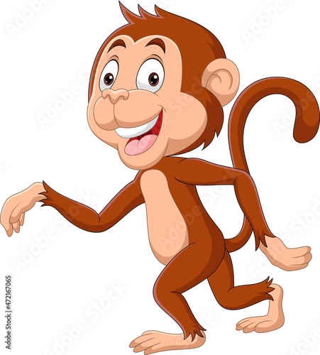 Cartoon cute baby monkey walking