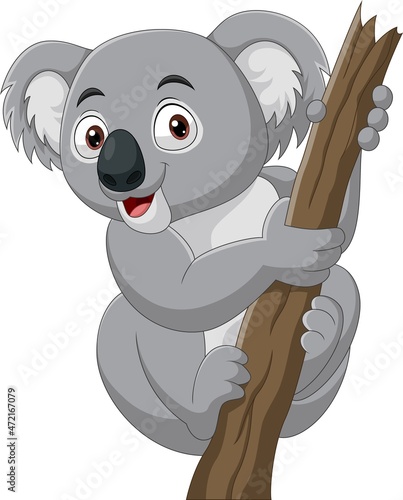 Cartoon koala on a tree branch