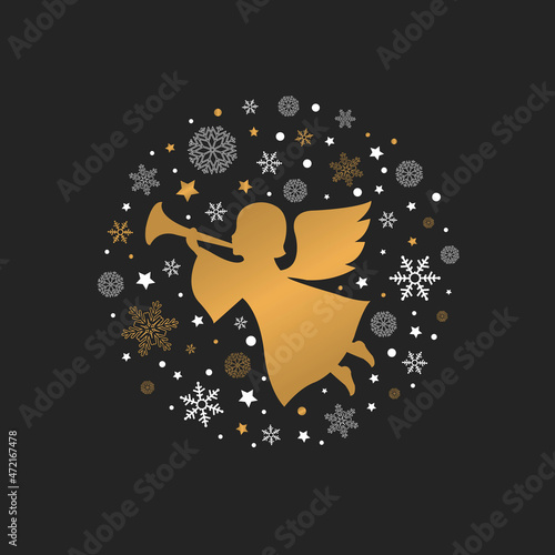 Merry Christmas Postcard With Angel , Vector Illustration