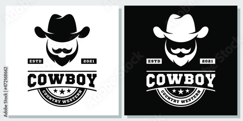 Cowboy Hat Western Texas Vintage Country Retro Ranch Man Horse Sheriff Vector Illustration Logo Design