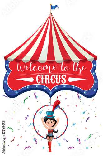 Welcome to the circus with aerial female gymnast on ring