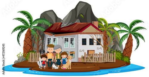 Happy family in front of the house