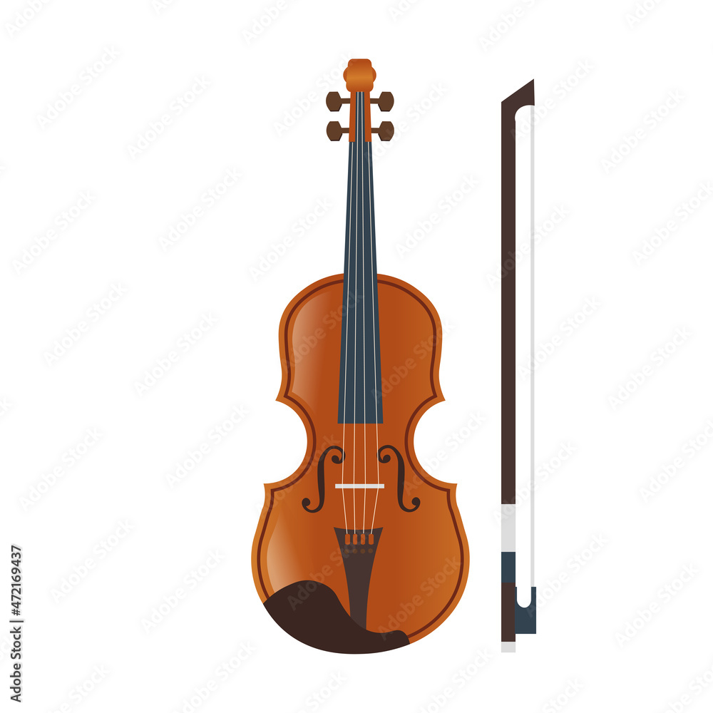 Violin musical instrument isolated on white background.Vector. Violin musical instrument isolated on white background.Vector.