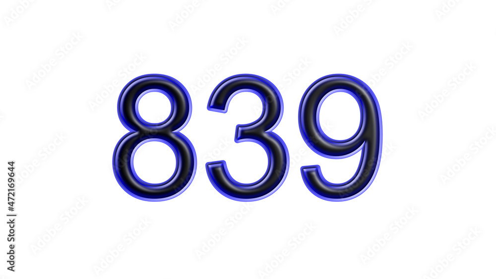 blue 839 number 3d effect white background blue 839 number 3d effect white background