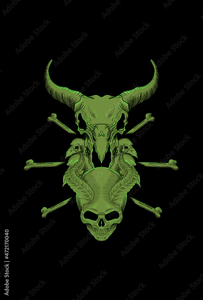 Fototapeta premium Ornament and skull artwork illustration