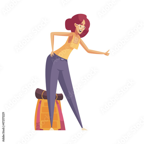 Female Tourist Hitchhiking Composition