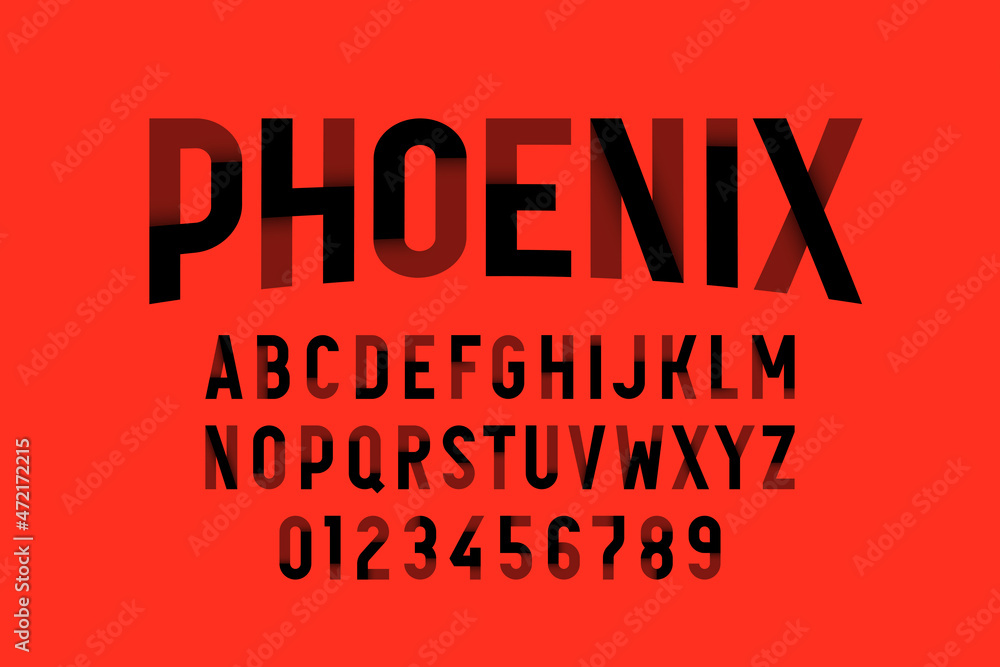 Condensed style modern font, alphabet letters and numbers vector