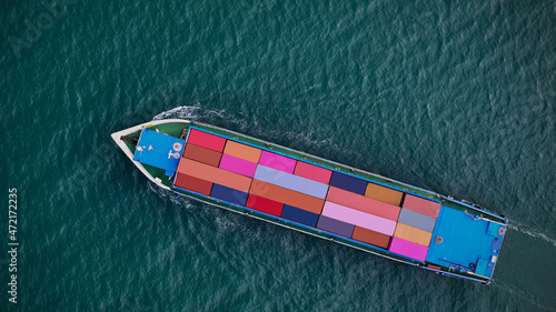 Top view in the Ocean sea with ship of business Logistics and transportation with  International Container Cargo ship and import export oversea image © SASITHORN