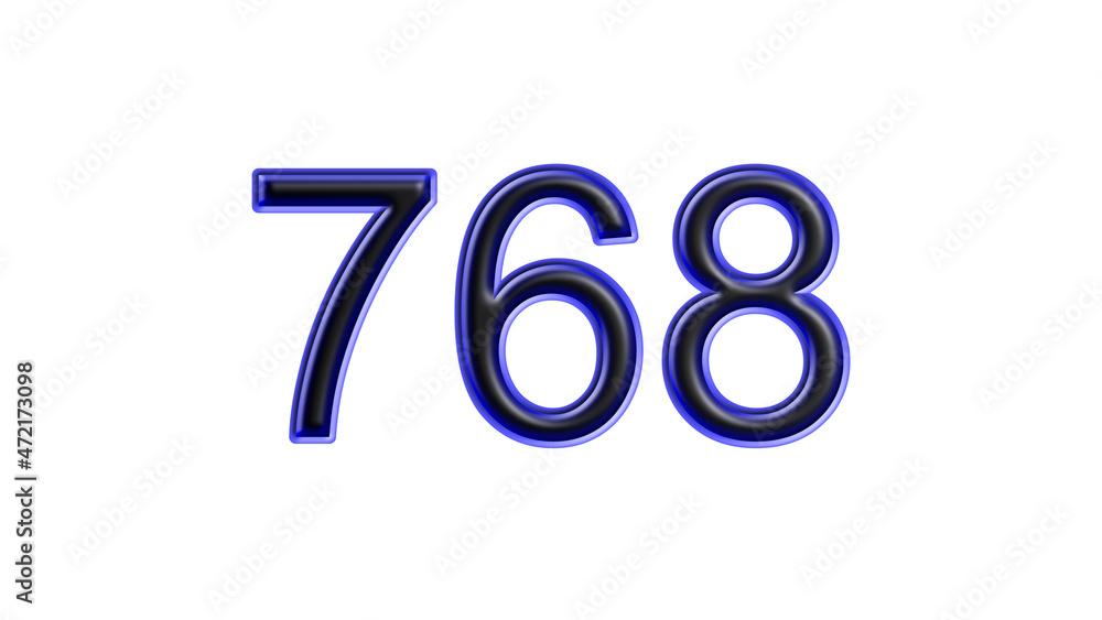 blue 768 number 3d effect white background blue 768 number 3d effect white background