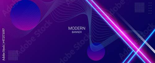 Abstract geometric blue neon effect elegant modern pattern colorful banner background