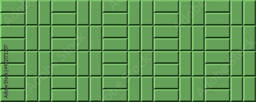 Subway tile seamless pattern. Vector abstract background with geometric shapes. Green ceramic tile for kitchen or bathroom. Realistic green wall brick texture in the Parisian metro.