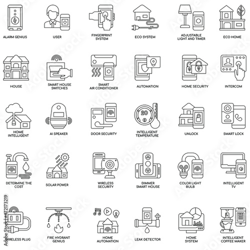 Outline Smart House flat concept collection vector icon set
