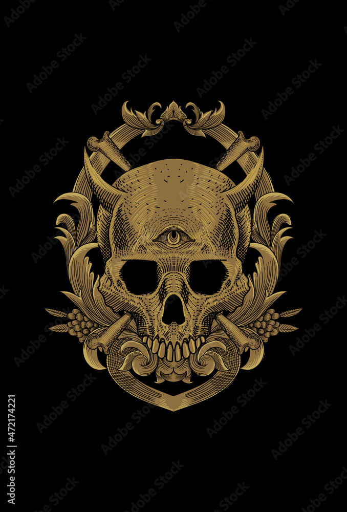 Skull and ornament artwork illustration Skull and ornament artwork illustration