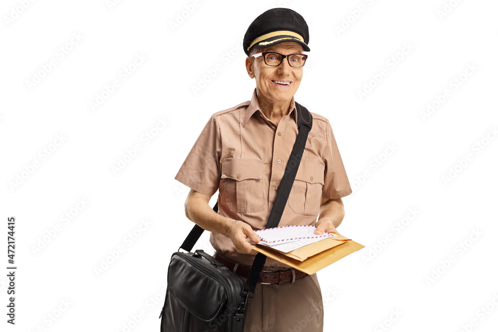 Elderly mailman with a bag and letters Elderly mailman with a bag and letters