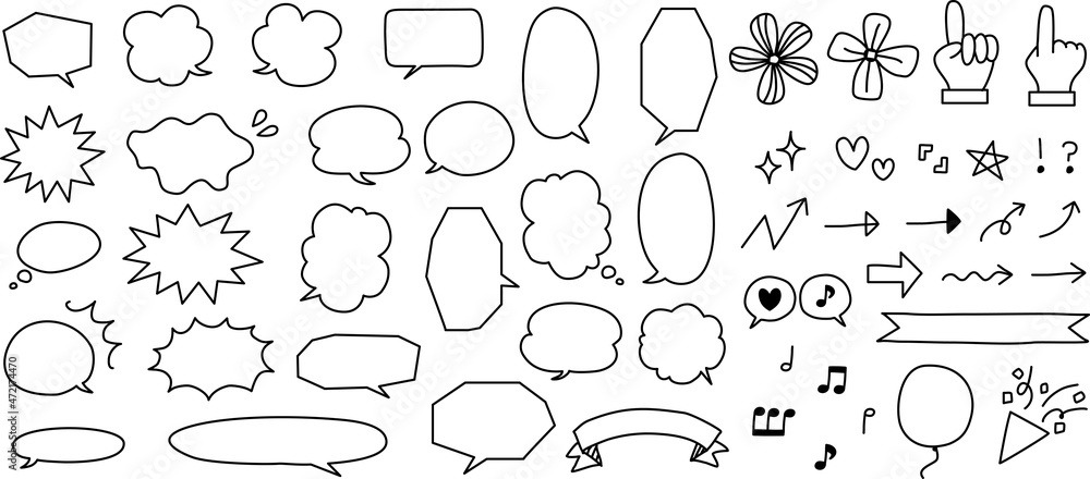 手描き吹き出しやアイコンと記号のセット 黒線塗り無し Stock Vector Adobe Stock