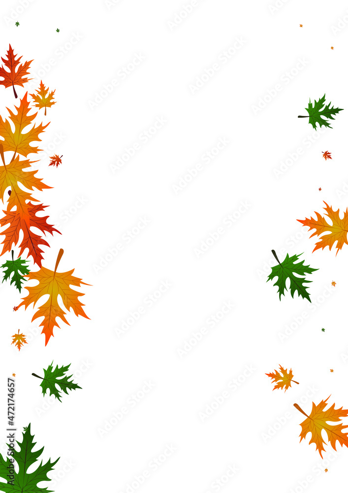 Yellow Leaves Background White Vector. Plant Paper Texture. Gold Isolated. October Frame. Colorful Leaf Seasonal.