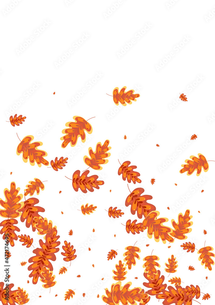 Orange Oak Background White Vector. Acorn Border Texture. Golden Leaf. Label Design. Brown Plant November.
