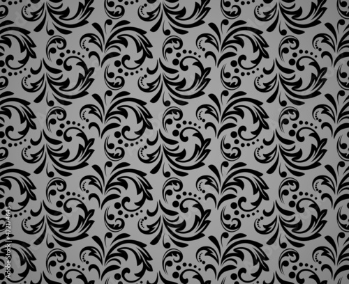 Flower pattern. Seamless black and gray ornament. Graphic vector background. Ornament for fabric, wallpaper, packaging