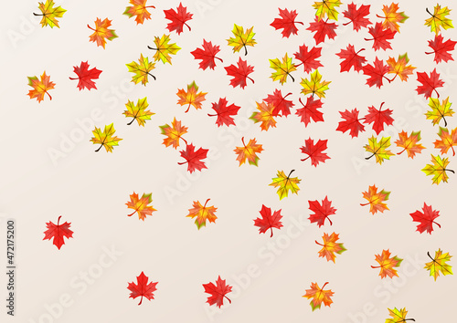 Red Floral Background Beige Vector. Leaf Forest Design. Autumnal Nature Foliage. Design Plant Illustration.
