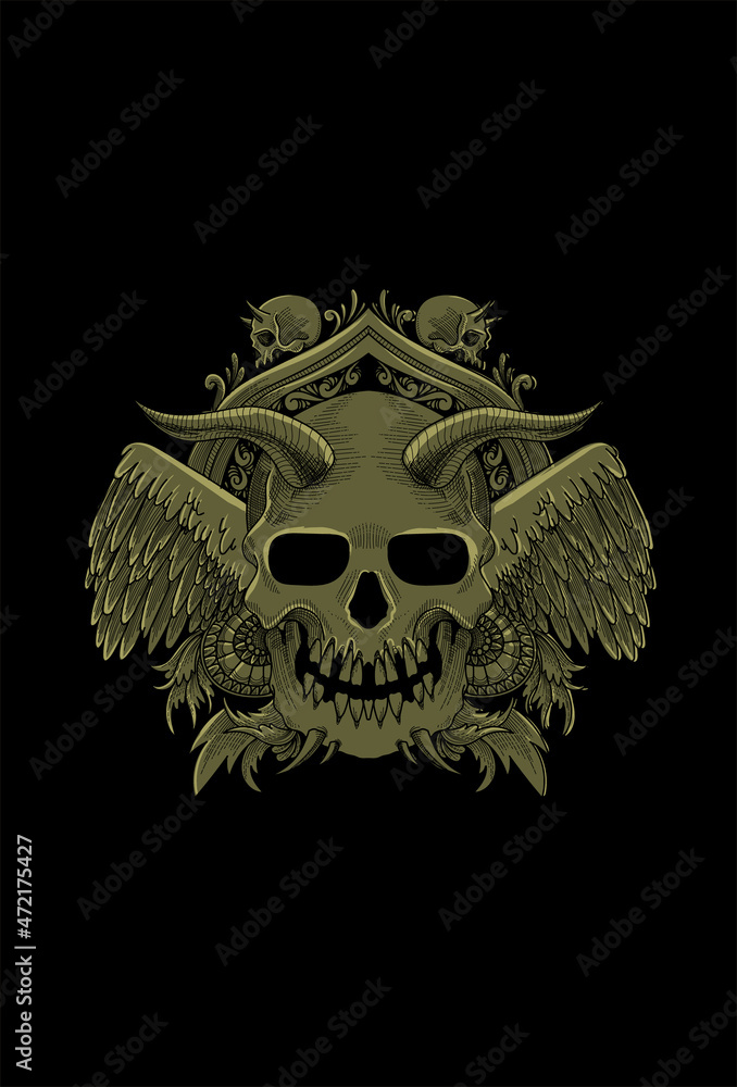 Fototapeta premium Skull with wings and mandala ornament