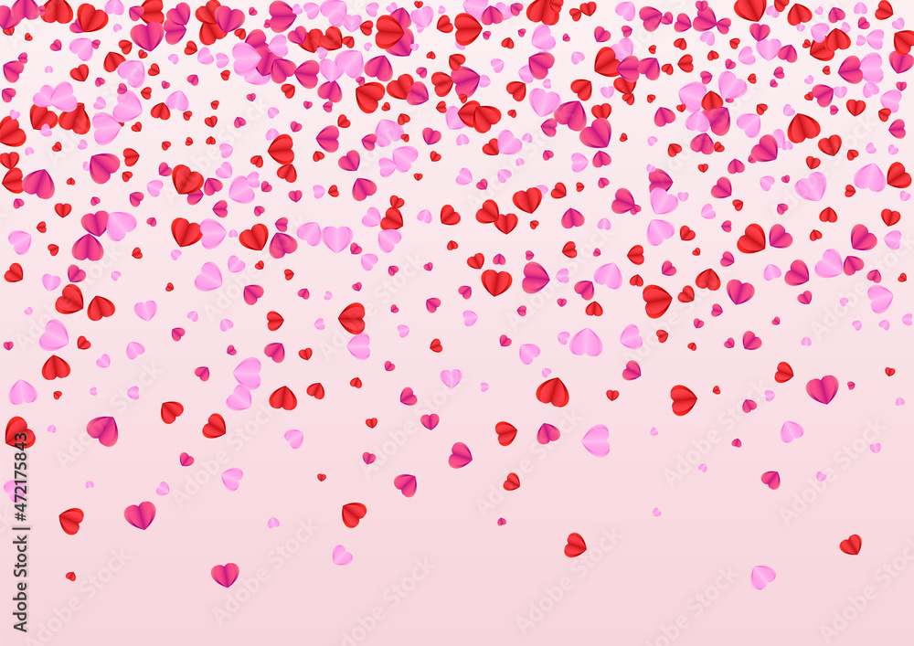 Red Confetti Background Pink Vector. Sweetheart Illustration Heart. Violet Congratulation Backdrop. Tender Heart Isolated Texture. Lilac Wallpaper Pattern.