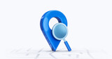 Find location of road map gps or travel navigation pin sign and search direction icon symbol place point marker isolated on white street route 3d background with global position navigator destination.