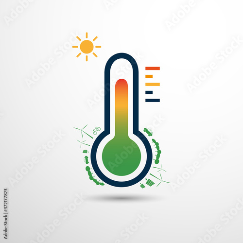 Global Warming, Climate Change, Ecological Problems and Solutions - Flat Vector Design Concept with Thermometer