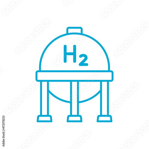 Blue hydrogen tank line icon. Hydrogen fuel storage concept. H2 gas tank sphere.  Sustainable energy resourcesAlternative energy sources. Eco friendly fuel. Vector illustration, flat, clip art. 