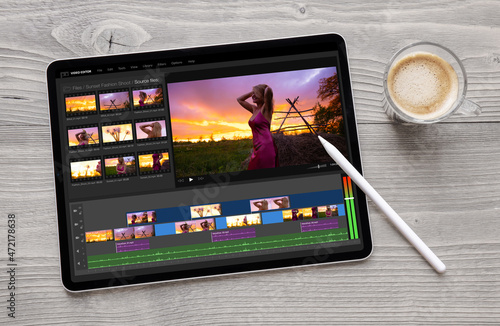 Sample video editor app on tablet computer