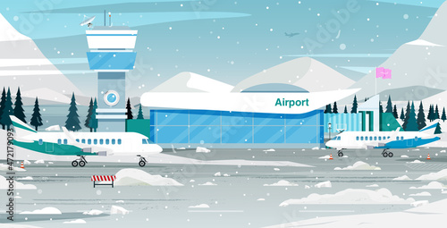 The heavy snowy airport made the runways filled with snow.