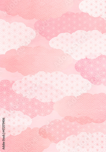 和柄の雲の桜イメージのパステルなベクターイラスト背景
