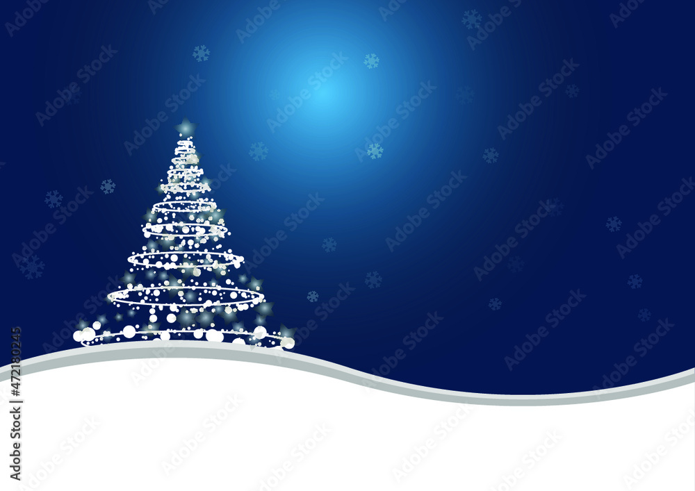 Blue and white christmas background. White snow-covered Christmas tree, graphics. Night festive scenery. Blue and white christmas background. White snow-covered Christmas tree, graphics. Night festive scenery.