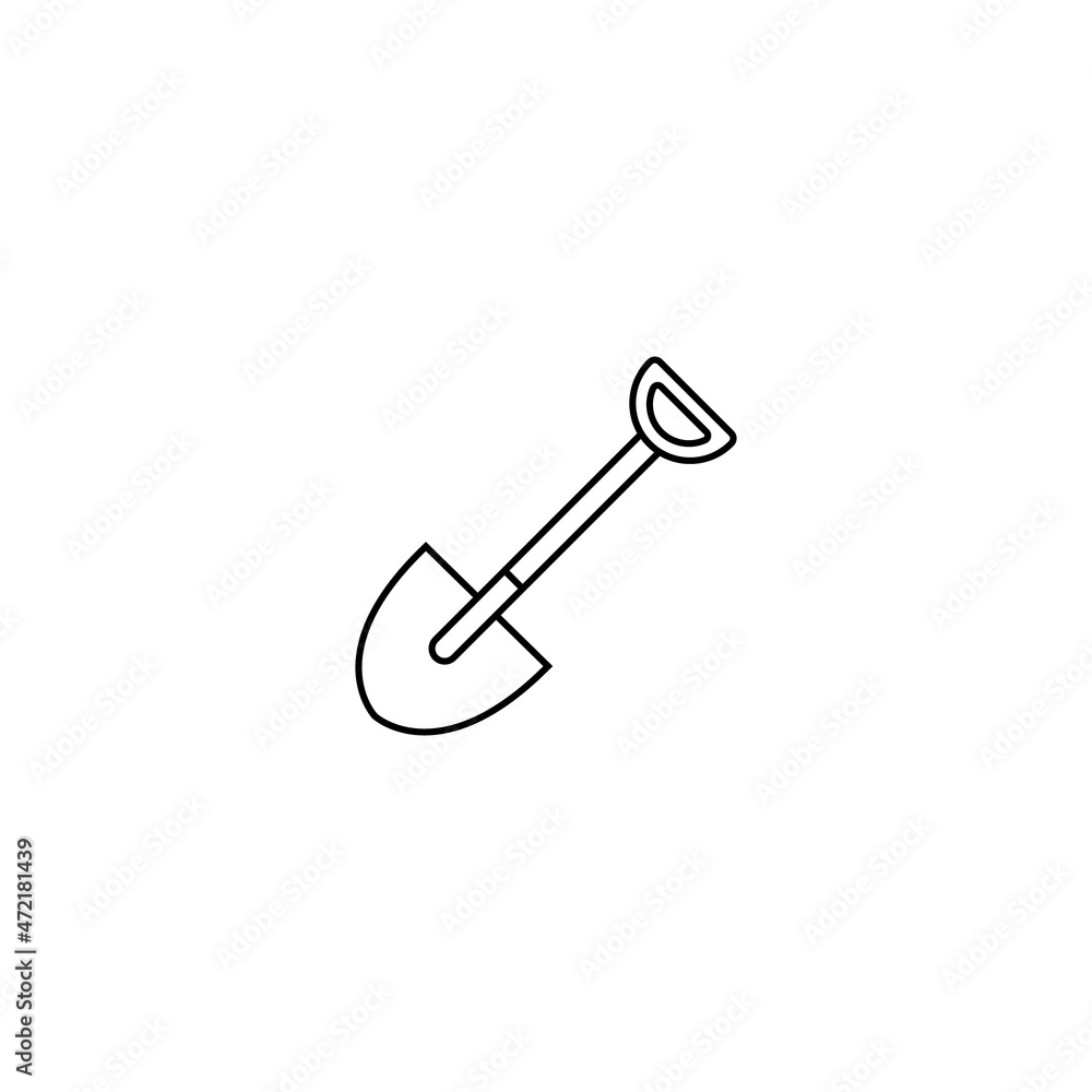 Standard spade icon. Simple slanted vector symbol in line style. Isolated on white background.