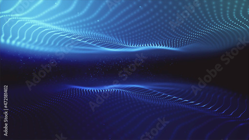 Abstract blue, space background with moving dots