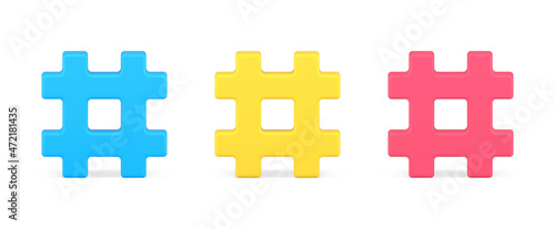 Multicolored cyberspace hash tag greed set 3d icon template vector illustration hashtag symbol