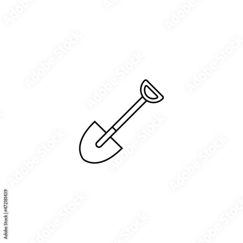 Standard spade icon. Simple slanted vector symbol in line style. Isolated on white background.