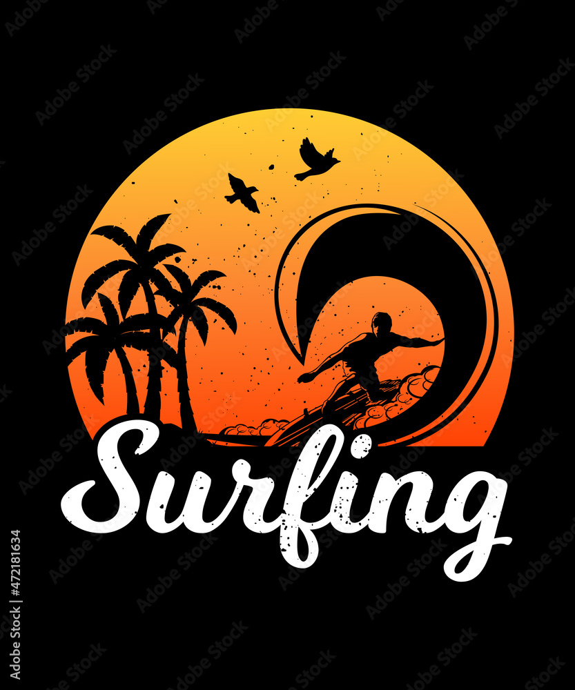 Surfing vintage t shirt design