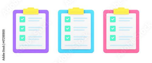Clipboard paper document for planning control business or questionnaire answering done checkmarks