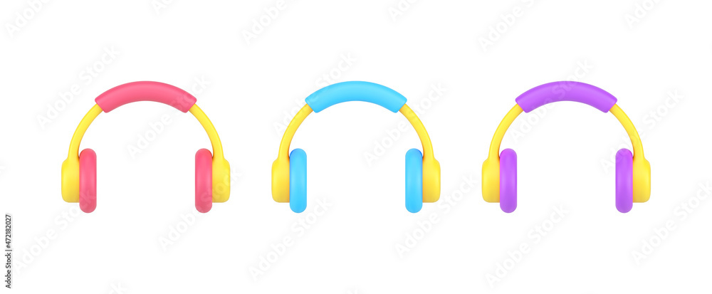Set bright headphones with dynamics for loud music listening enjoying audio sound 3d icon Set bright headphones with dynamics for loud music listening enjoying audio sound 3d icon